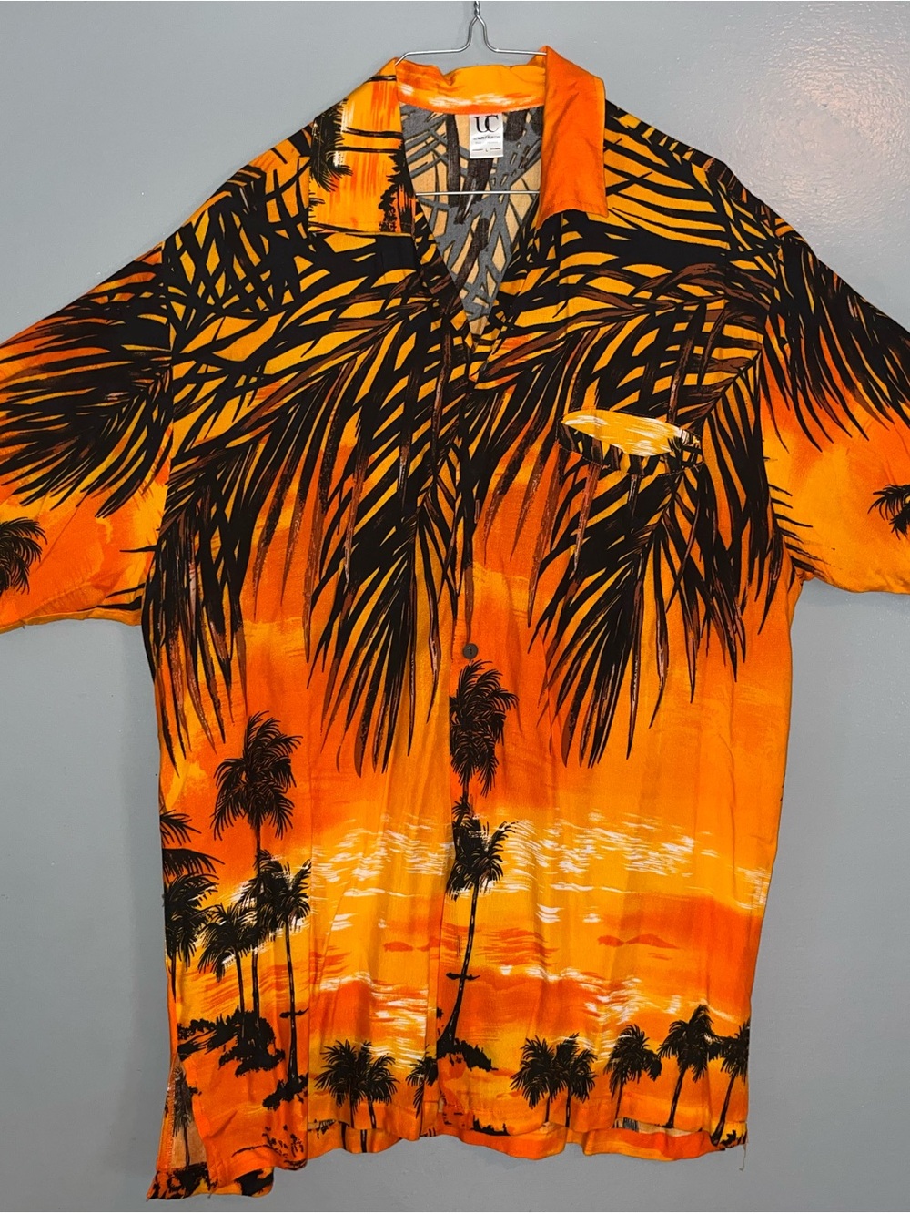 Tropical Orange Palm Print Short-Sleeve Button-Down Shirt